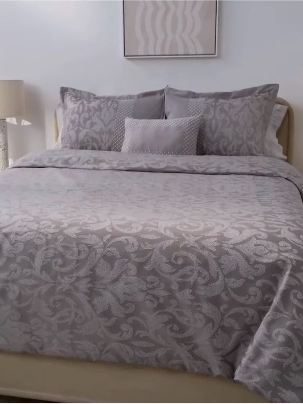 5-Pc Cal King Bedding Set Smoky Gray Jacquard Wynne Comforter Sham Skirt Pillow